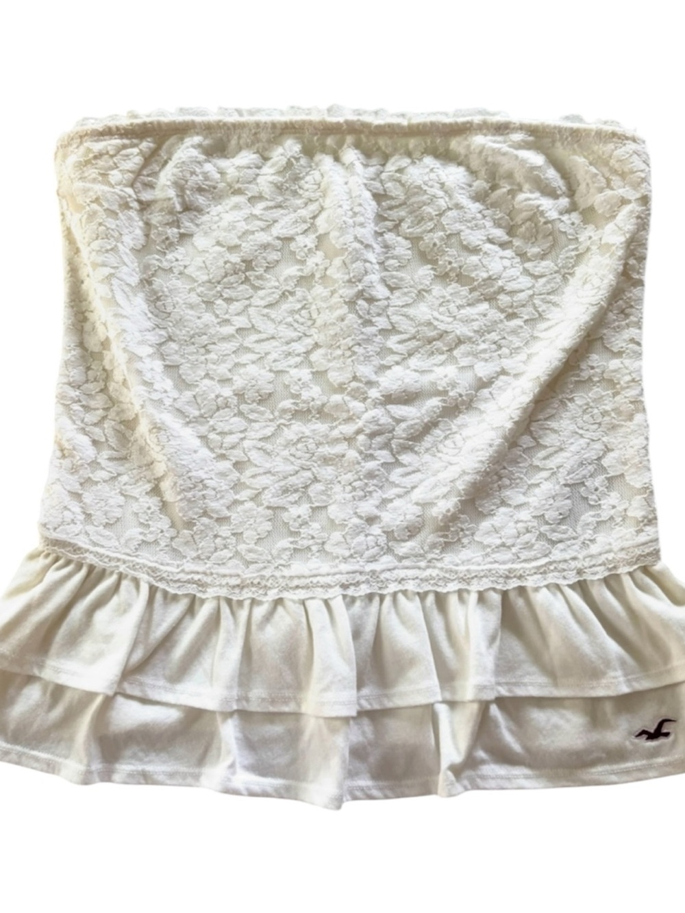 NWOT Hollister White Crinkle Lace Strapless Tube Top SZ M
